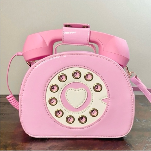 boutique Handbags - Pink Retro Rotary Telephone Clutch Purse Crossbody Handbag